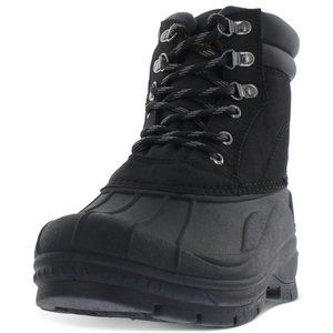 Weatherproof Mens Black Waterproof Round Toe Platform Lace-up Duck Boots, Size 9